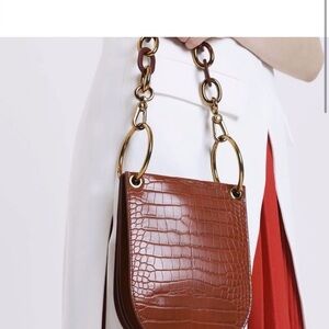 Charles Keith Brown Croc-Embossed Shoulder Bag